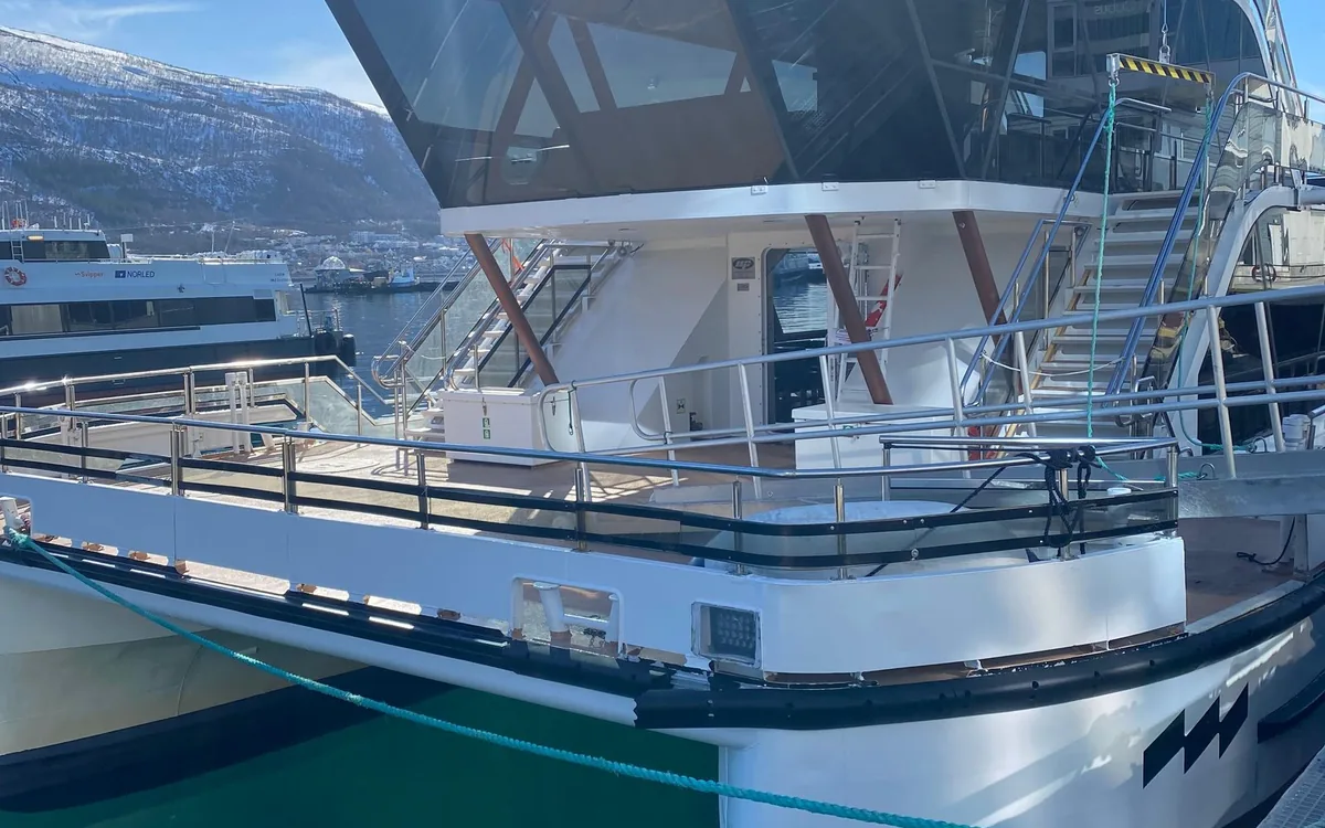 The deck of an Arctic fjord cruise boat near Tromso